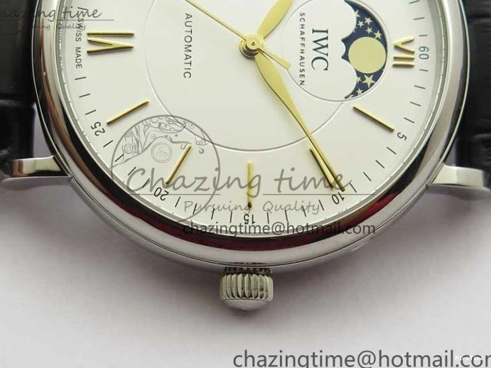 MIROTIME 0308 Vibrant Portofino IW459402 SS MKS 1:1 Best Edition White Dial on Black Leather Strap Miyota 7086